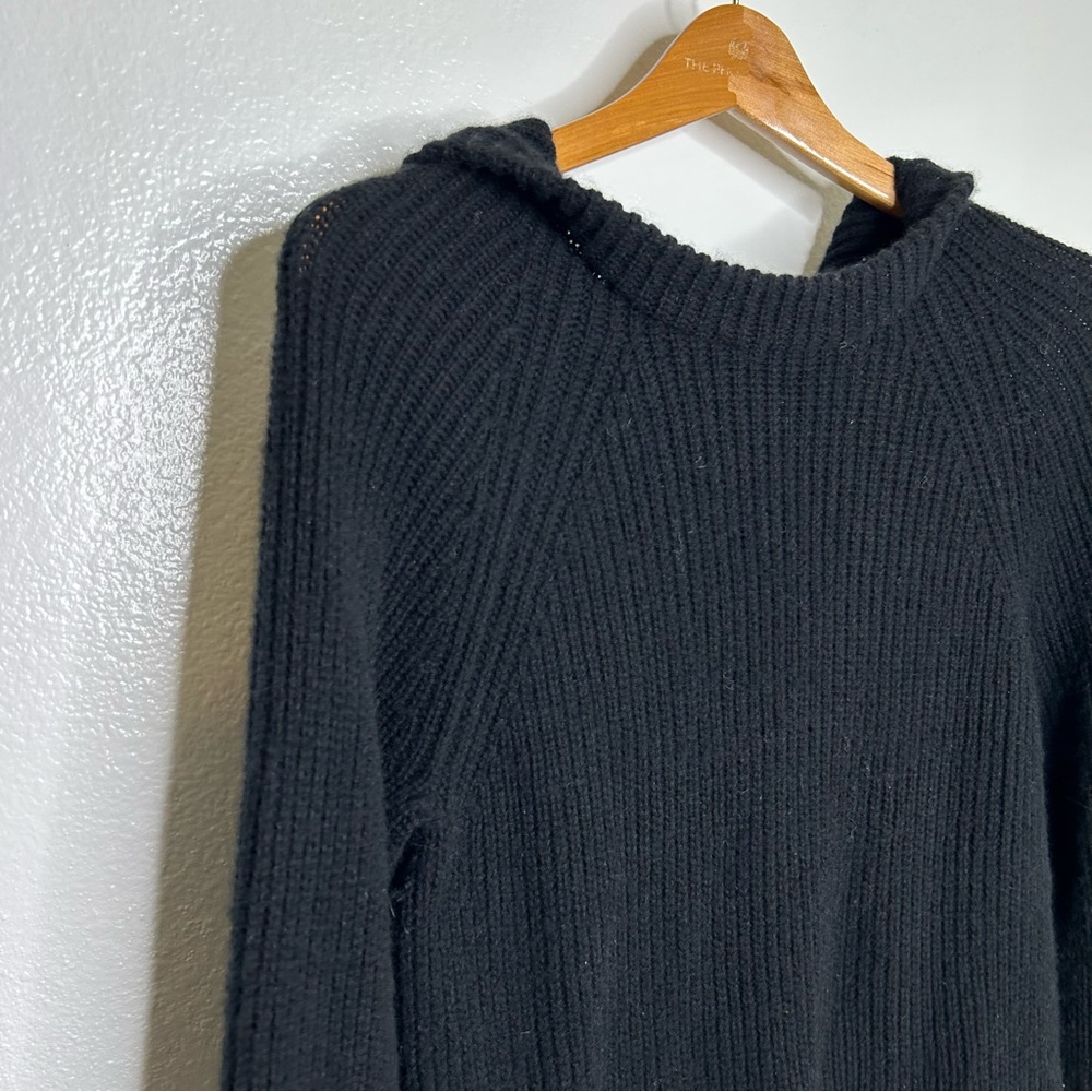 VINCE Cashmere Wool Ribbed Hooded Pullover Sweater Black S - Picture 6 of 12